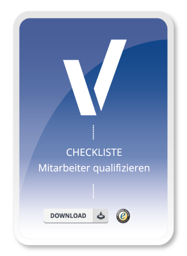 Produktbox mit Download-Button für eine Checkliste zur Mitarbeiterqualifizierung in blau.