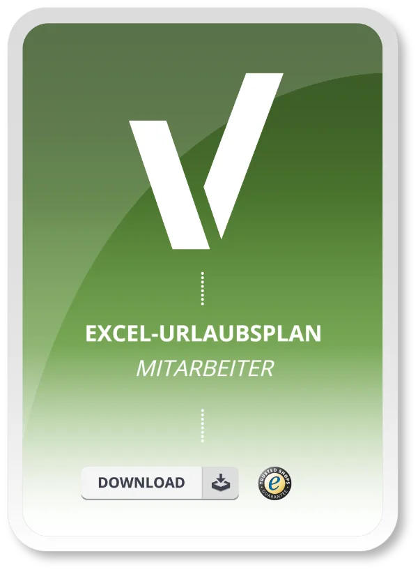 Produktbild in grün mit Text Excel-Urlaubsplan Mitarbeiter zum Download.
