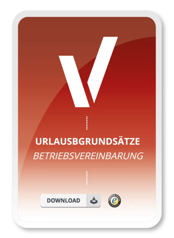 Produktbild in rot mit Text Urlaubsgrundsätze Betriebsvereinbarung zum Download.