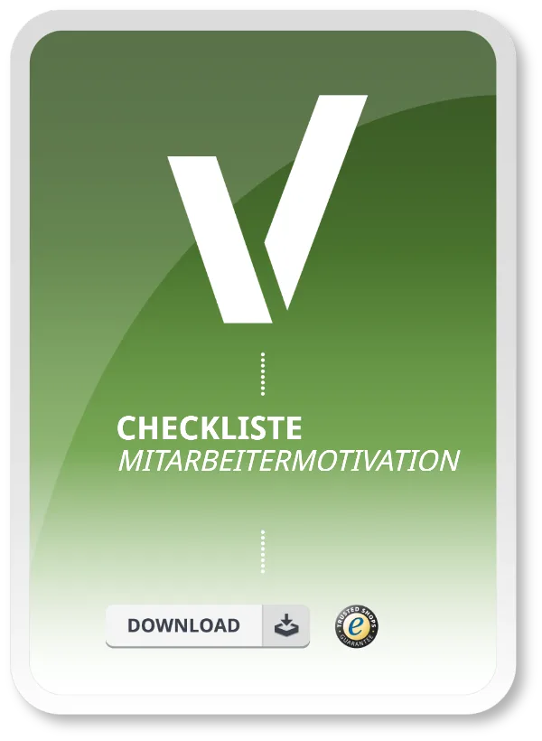 Eine gründe Produktbox Checkliste Mitarbeitermotivation mit Download-Button.