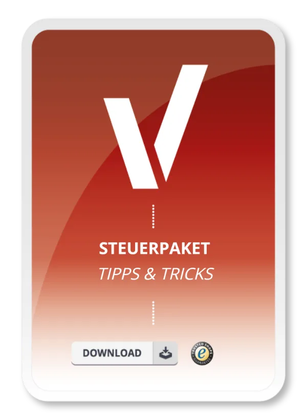 Produktbild in rot mit Text Steuerpaket Tipps&Tricks zum Sofort-Download.