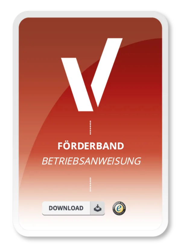 Produktbild in rot mit Text Förderband. 
